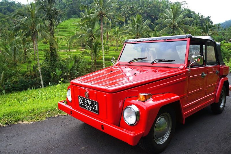 En voiture décapotable à Jatiluwih - Bali - Indonésie