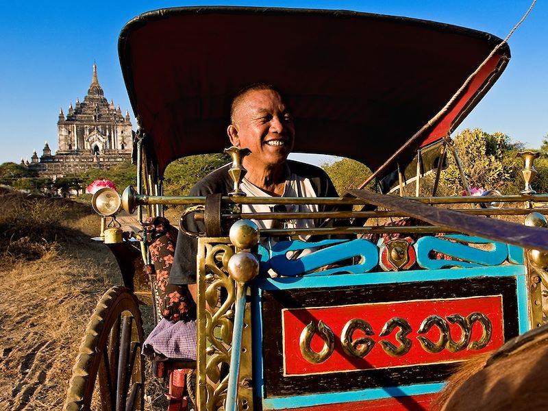 Charette devant la Pagode Thatbyinnyu - Bagan - Birmanie