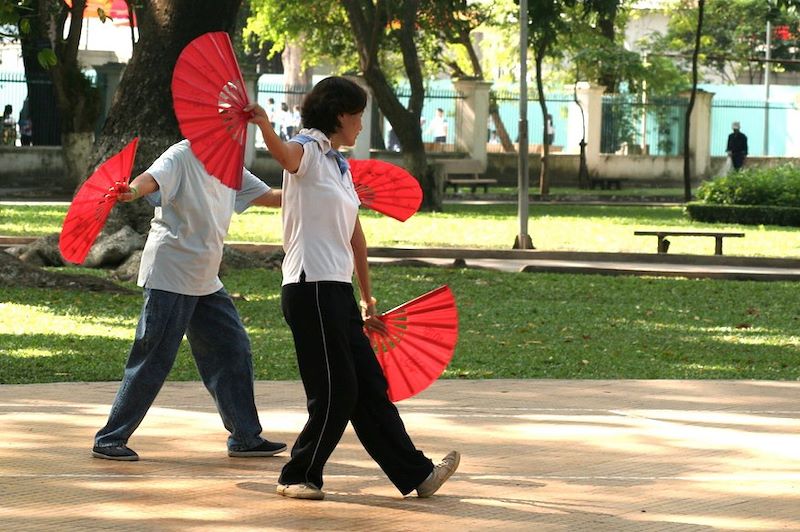 Pratique du Tai Chi dans un parc de Hanoi - Vietnam