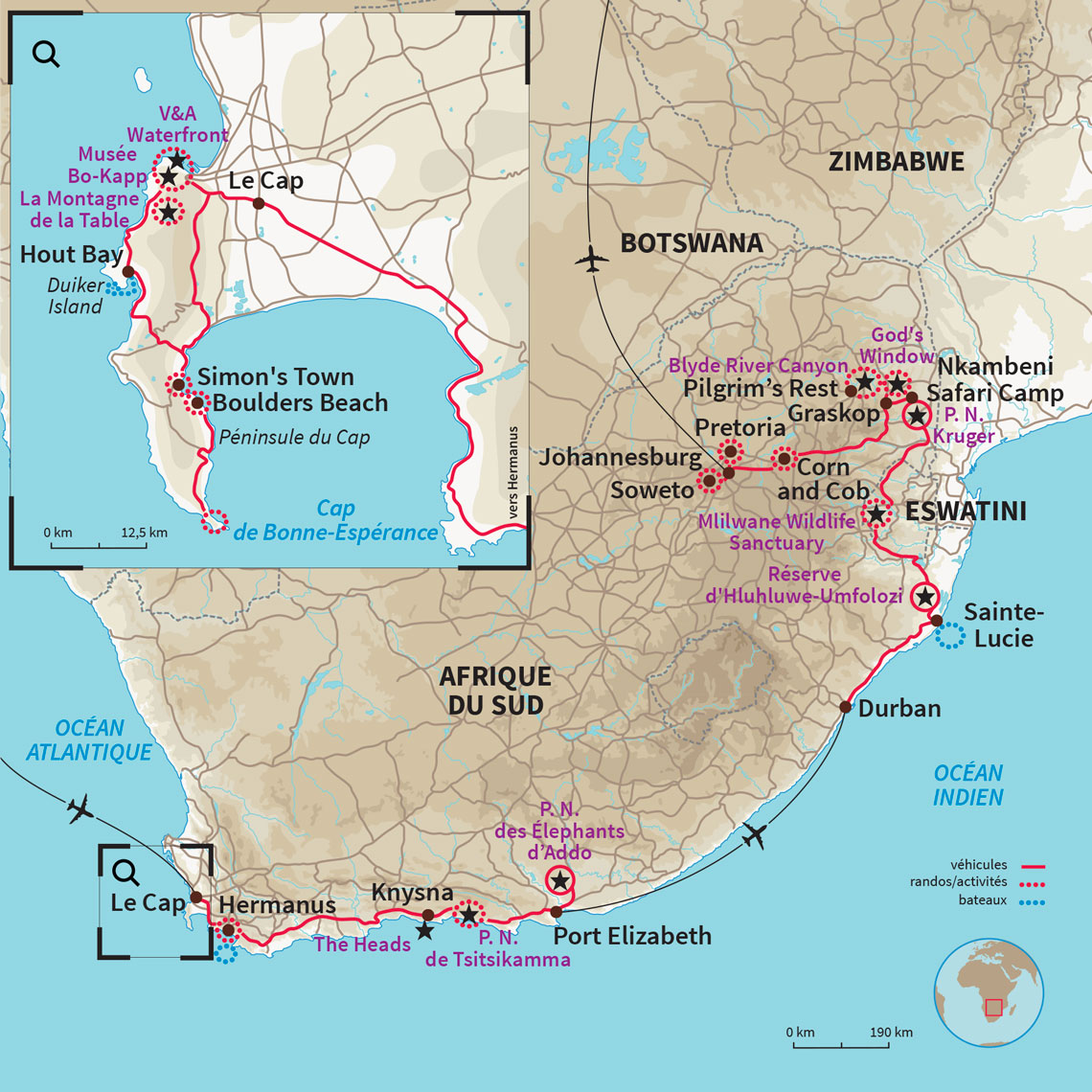 Safaris et découvertes en famille des plus beaux endroits d’Afrique du Sud du Cap à Johannesburg