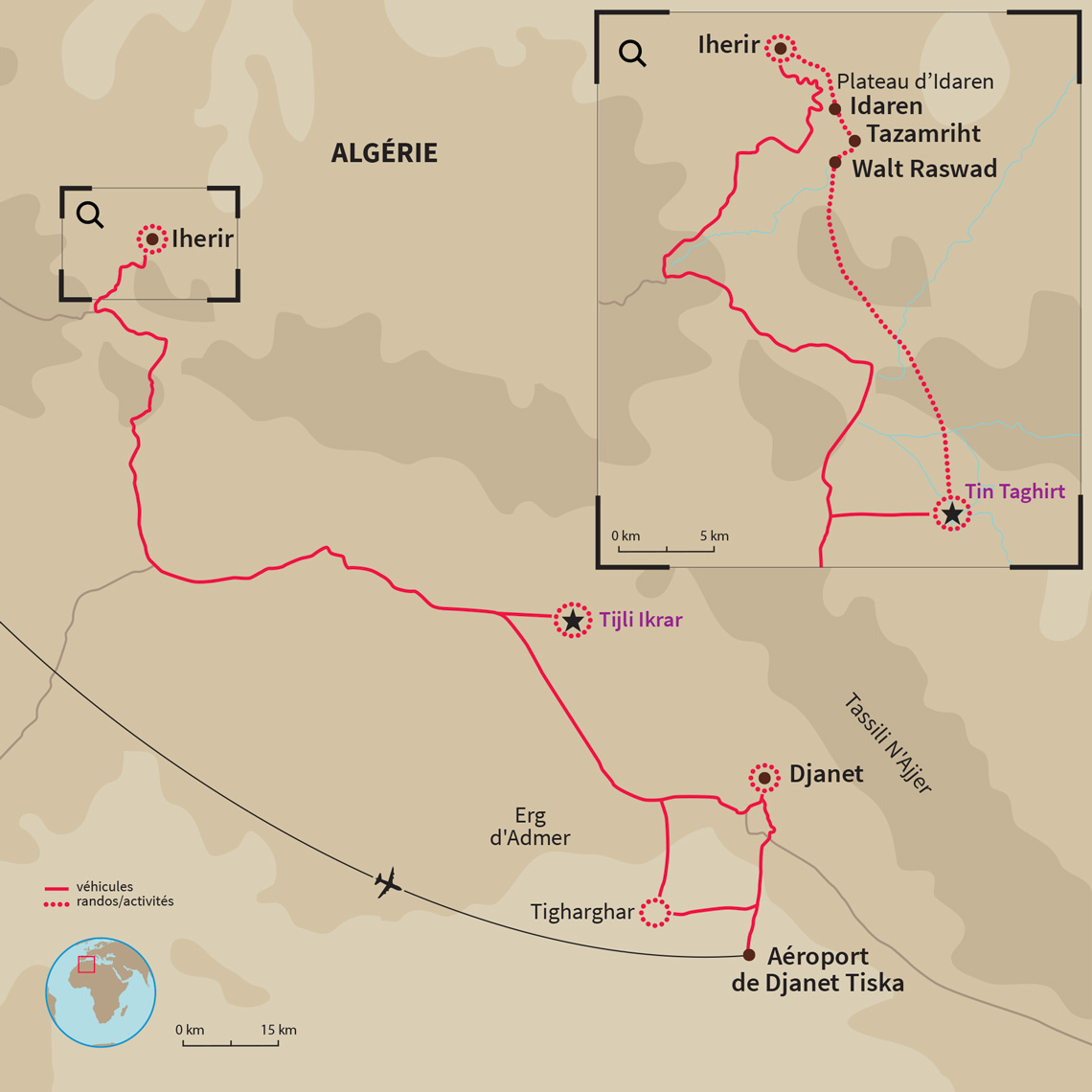 Randonnée mémorable au Sahara algérien : aventure dans le canyon d'Ihérir entre Tassili n'Ajjer et Erg Edmer