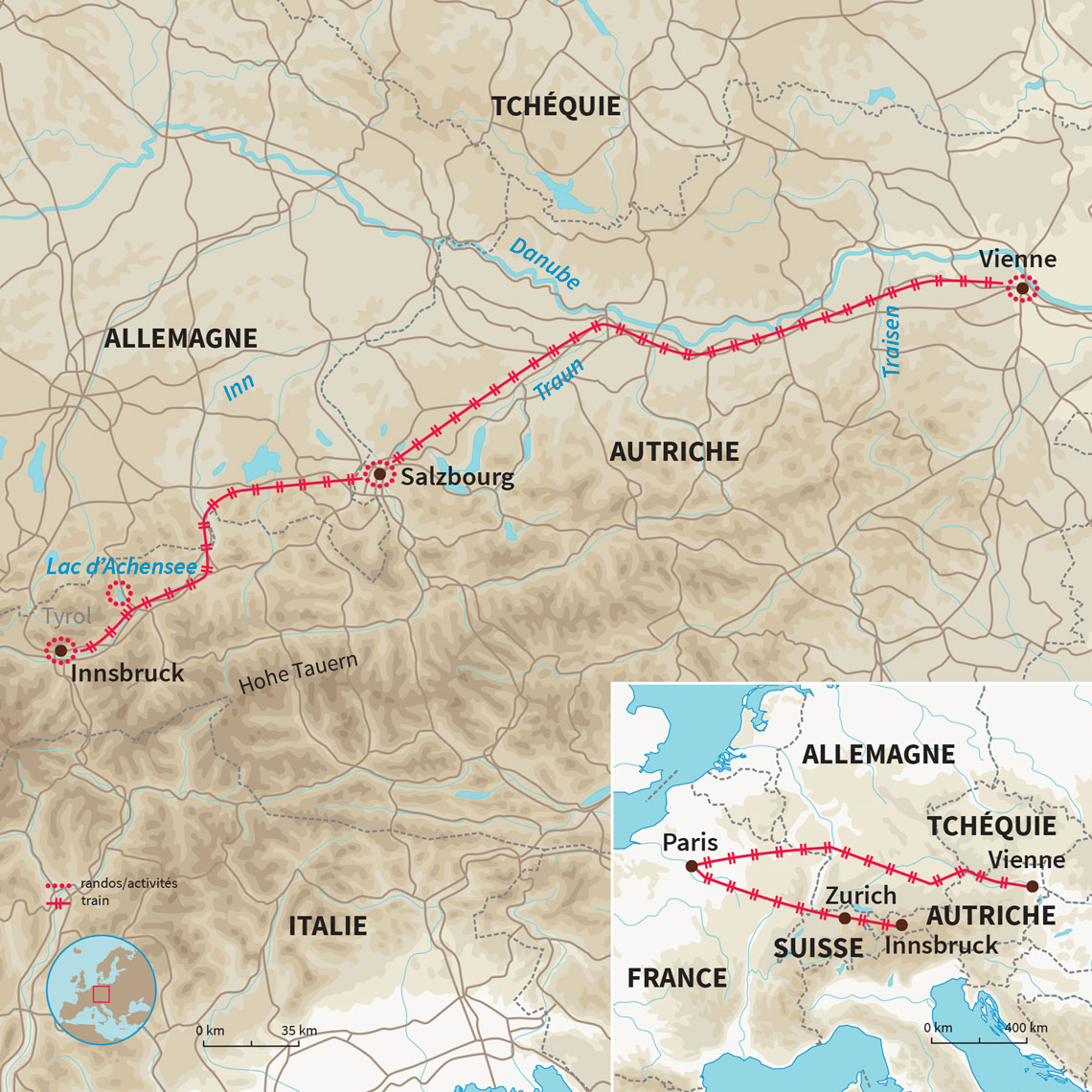 Voyage en train de Paris au Tyrol en passant par Vienne, Salzburg et Innsbruck, sans oublier une halte à Zurich au retour