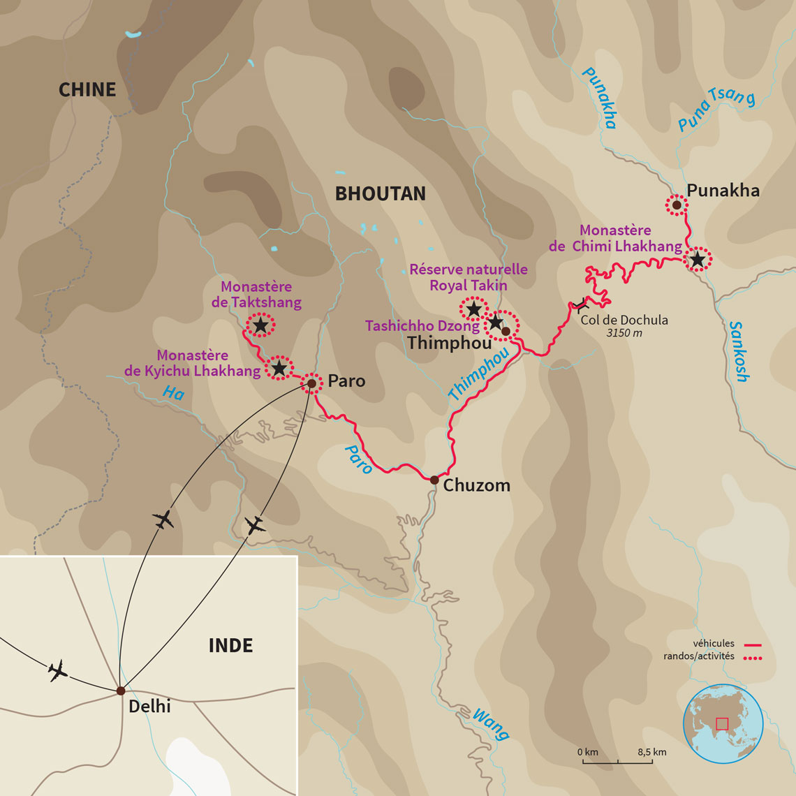 Le Bhoutan en circuit accompagné avec exploration de ses villages et de ses richesses naturelles et culturelles. 