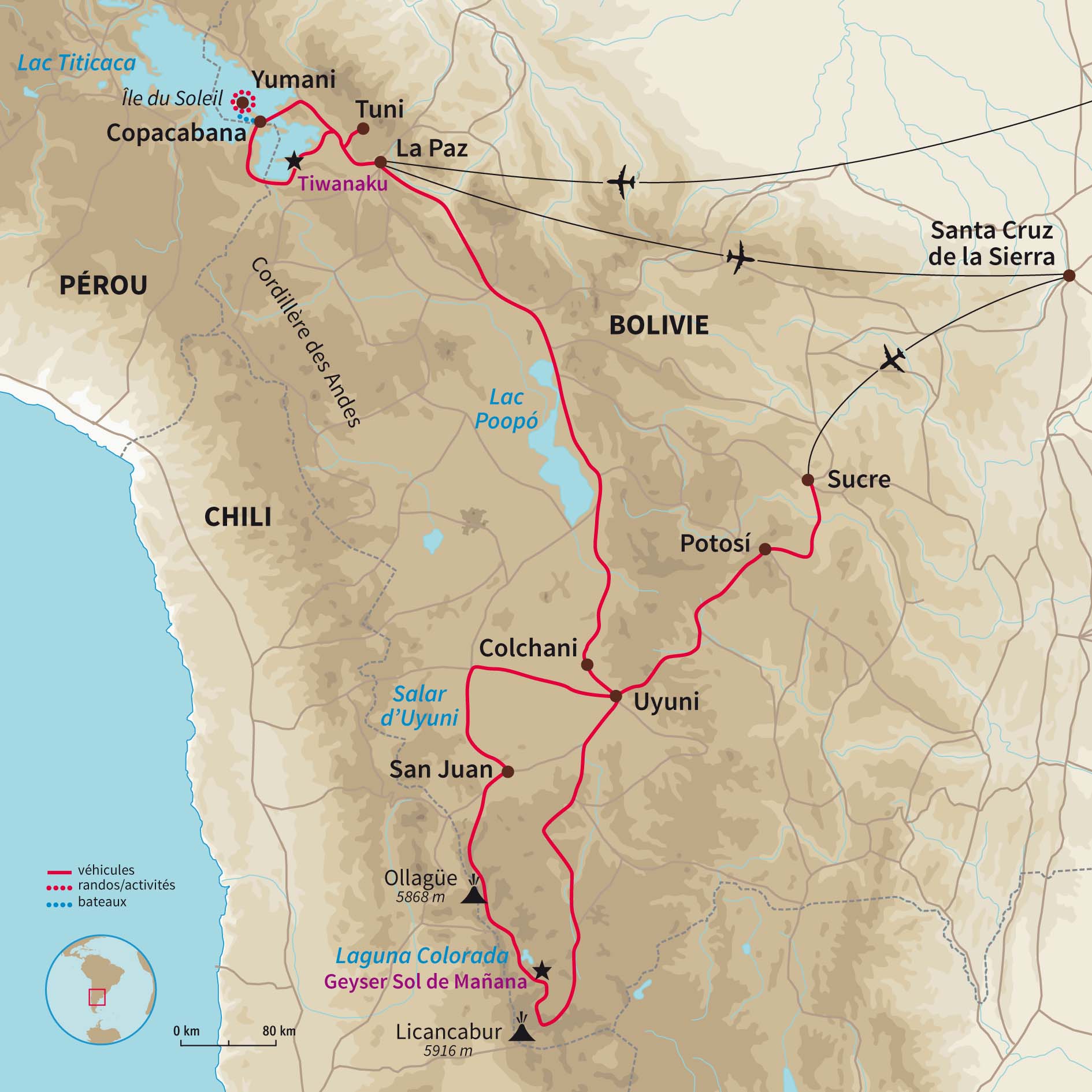 Couleurs et contrastes, des grands espaces du fabuleux Sud Lipez aux rives vivifiantes du Titicaca, via les cités Sucre et Potosi.