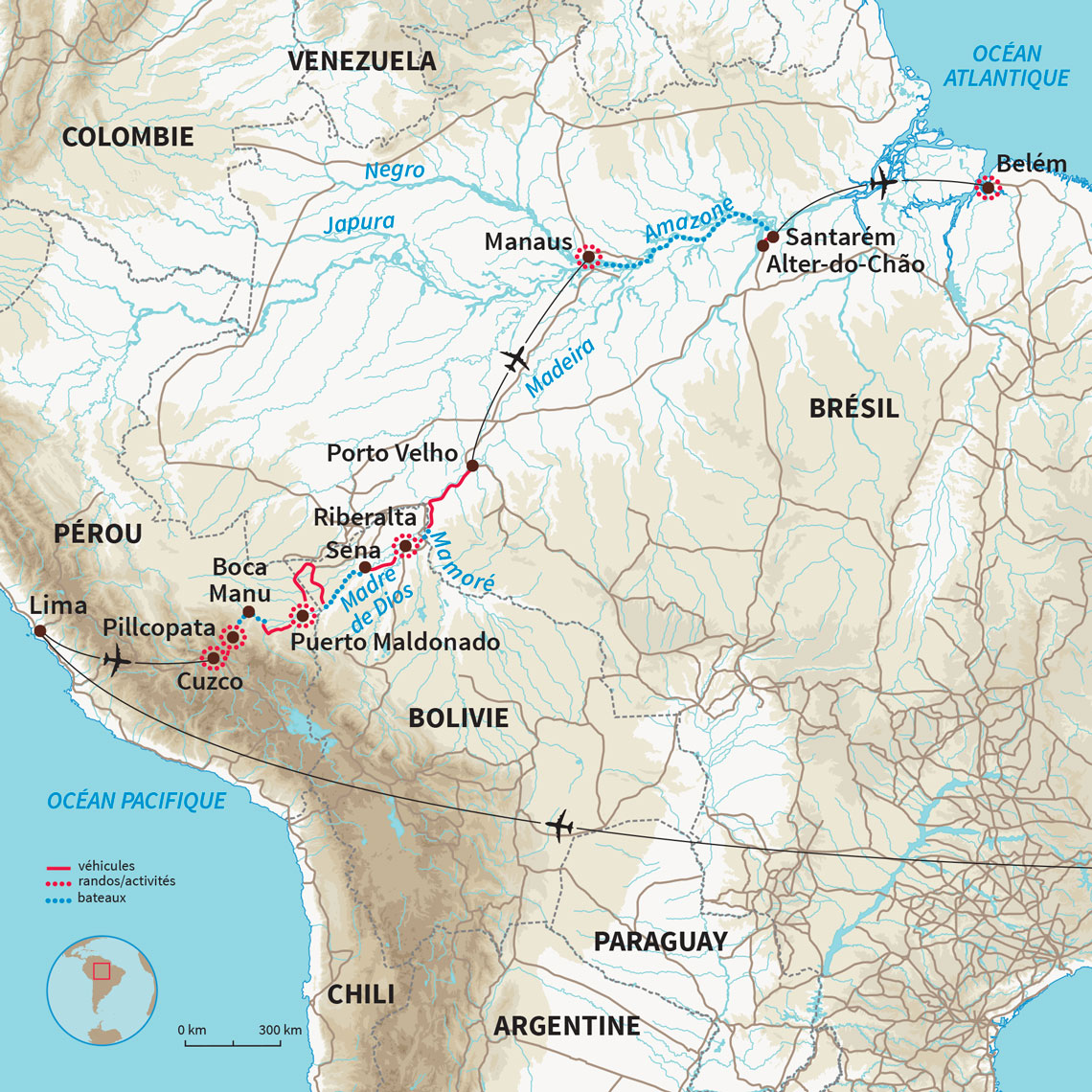 Expédition unique à travers la jungle, des Andes péruviennes au delta brésilien de l’Amazone, via une Bolivie insoupçonnée...