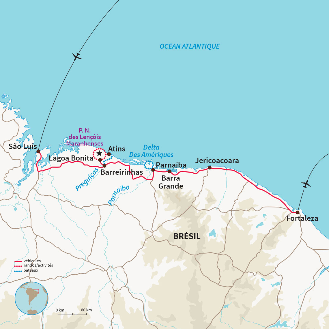 Circuit Nordeste Brésil d'Atins à Jericoacoara avec une randonnée dans le désert des Lencois en passant par le Delta de Parnaiba