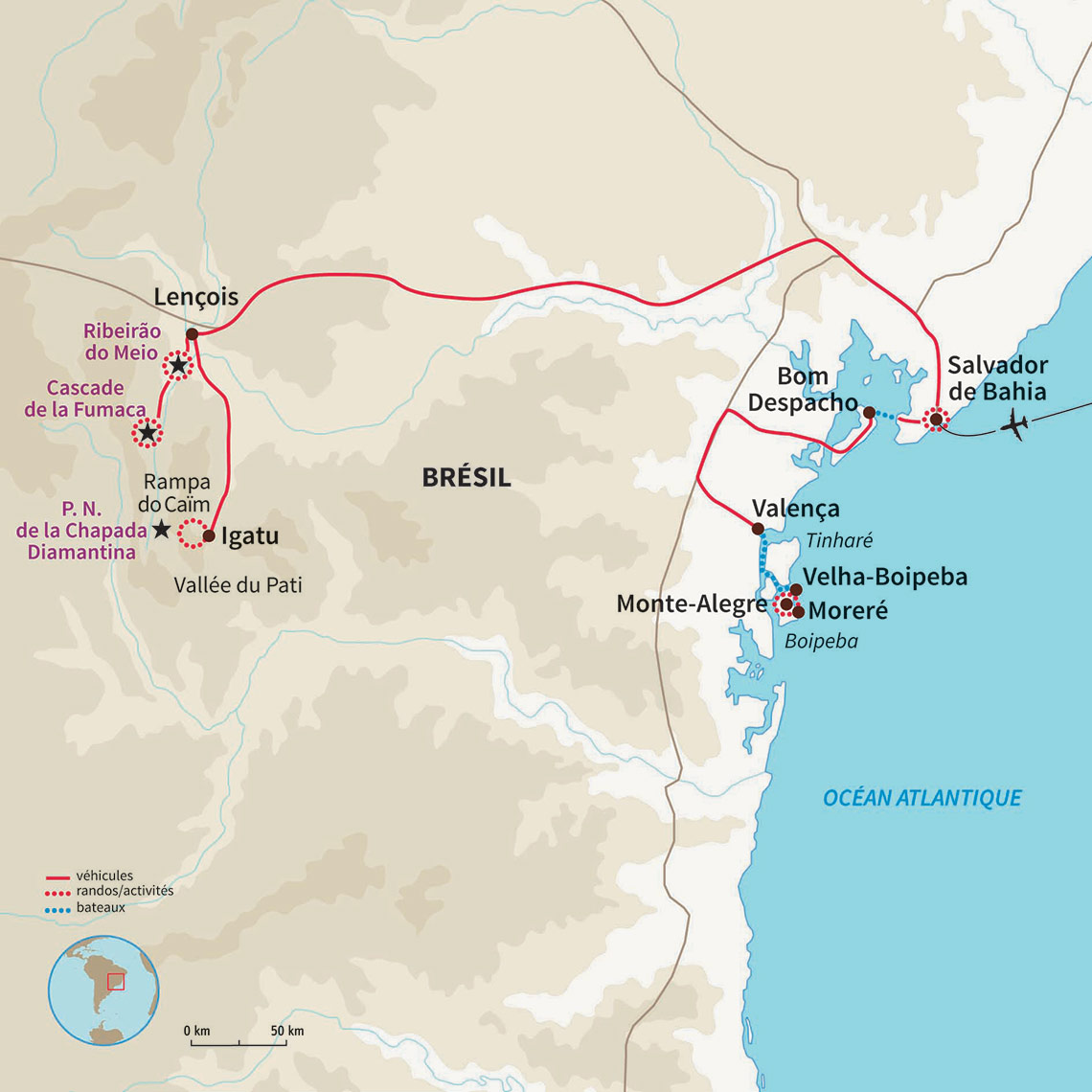 Trek itinérant dans le Parc National de Chapada Diamantina, visite de Salvador de Bahia et détente sur l'île sauvage de Boipeba