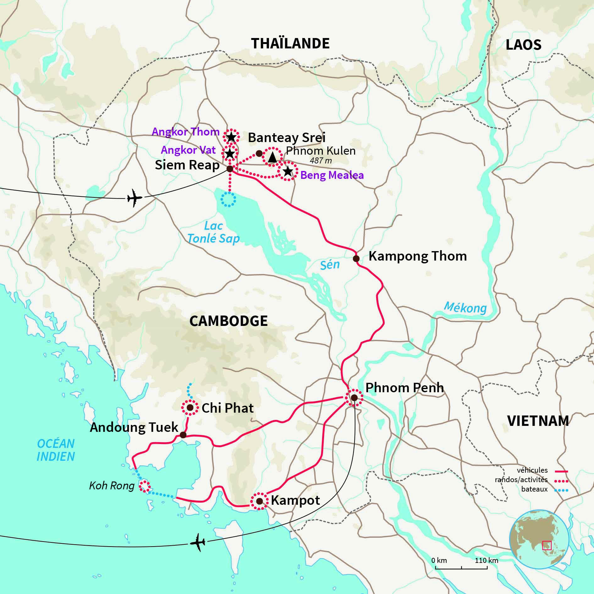 Randonnées à VTT et à pied à travers l'ancienne capitale de l'empire khmer et les monts Cardamome