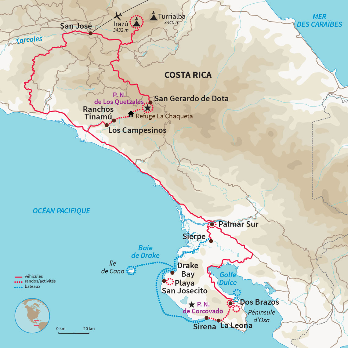 Deux treks au cœur du P.N du Corcovado et de la cordillère de Talamanca, volcans Irazu et l'île del Cano en snorkeling