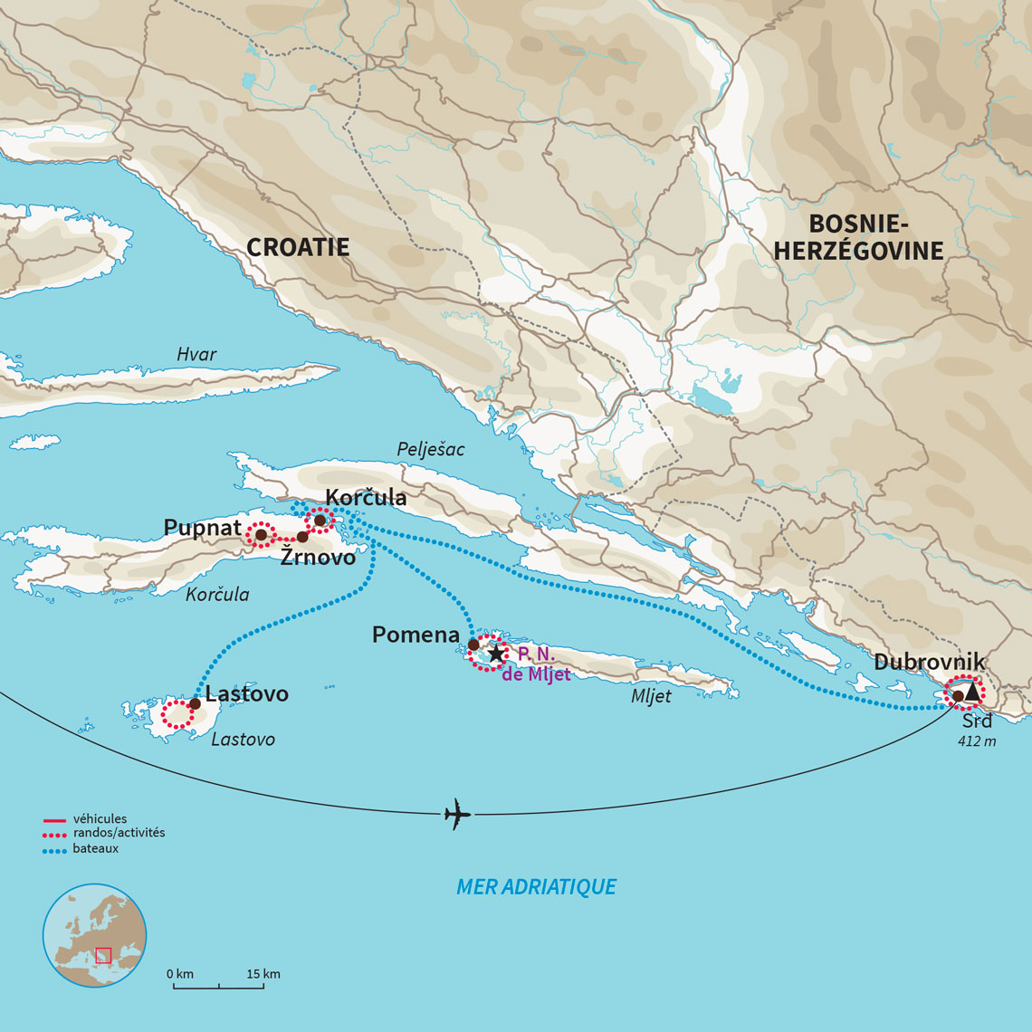 Activités en famille à Korcula et ses environs : randonnées côtières, sortie en kayak, excursion en bateau, ... 