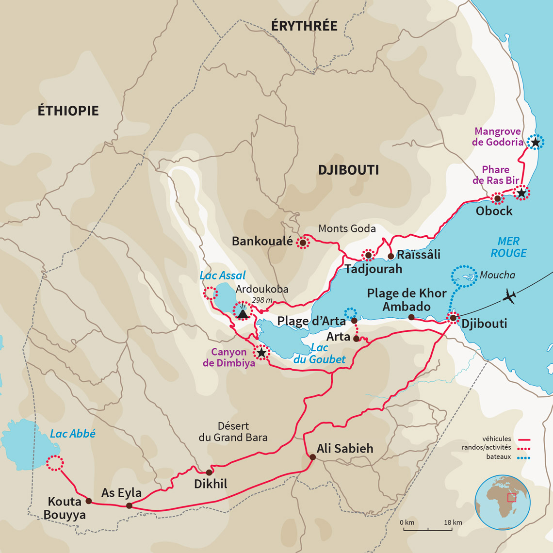 Randos, rencontres, snorkeling à Djibouti: Lacs Abbé et Assal, Mont Goda, Tadjourah, Arta, Godoria, Arkoukoda, Obock, île Moucha