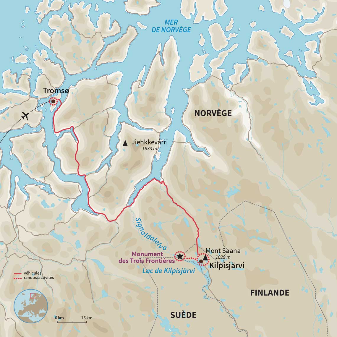 Carte Finlande : Aurores boréales au cairn des trois royaumes Carte Finlande : Aurores boréales au cairn des trois royaumes