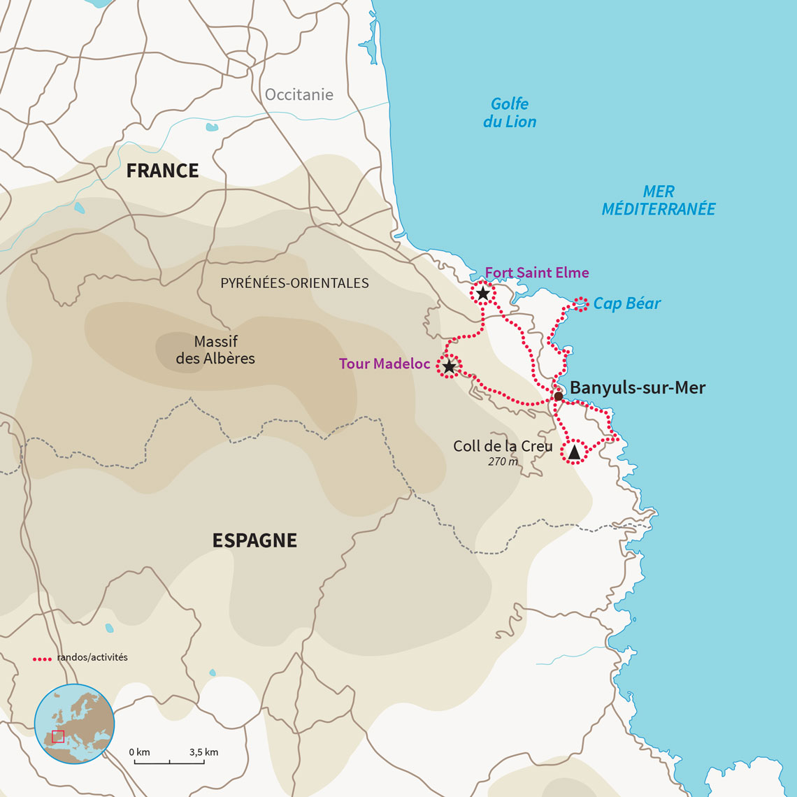 Un circuit en étoile, qui promet de découvrir les plus beaux sentiers côtiers aux alentours de Banyuls.