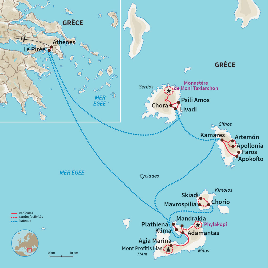 Charmes et douceur de vivre de quatre îles étonnantes à l'ouest de l'archipel cycladique : Sérifos, Sifnos, Milos et Kimolos 