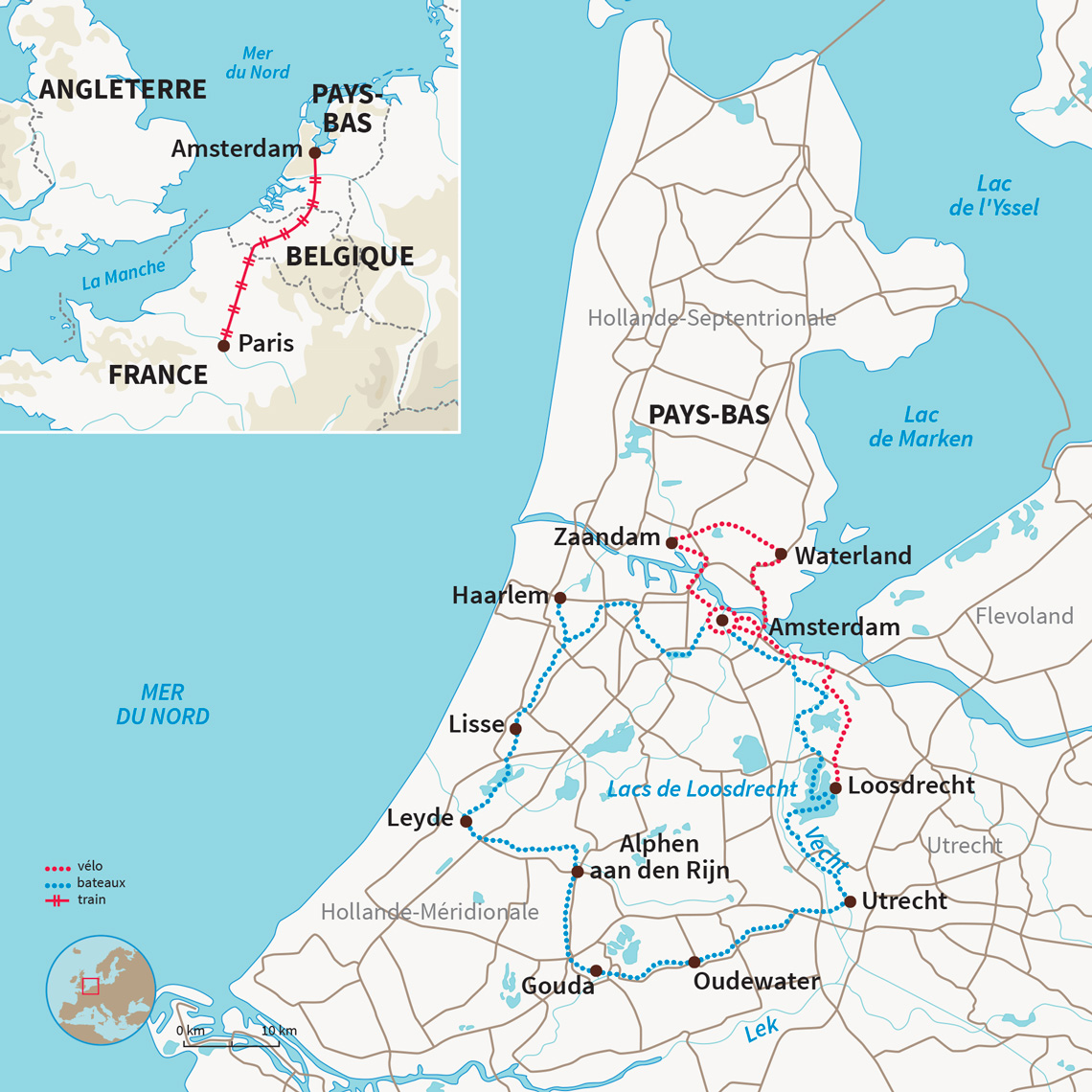 Croisière autour d'Amsterdam, entre culture, art, fleurs et fromages via les célèbres canaux hollandais et pistes cyclables