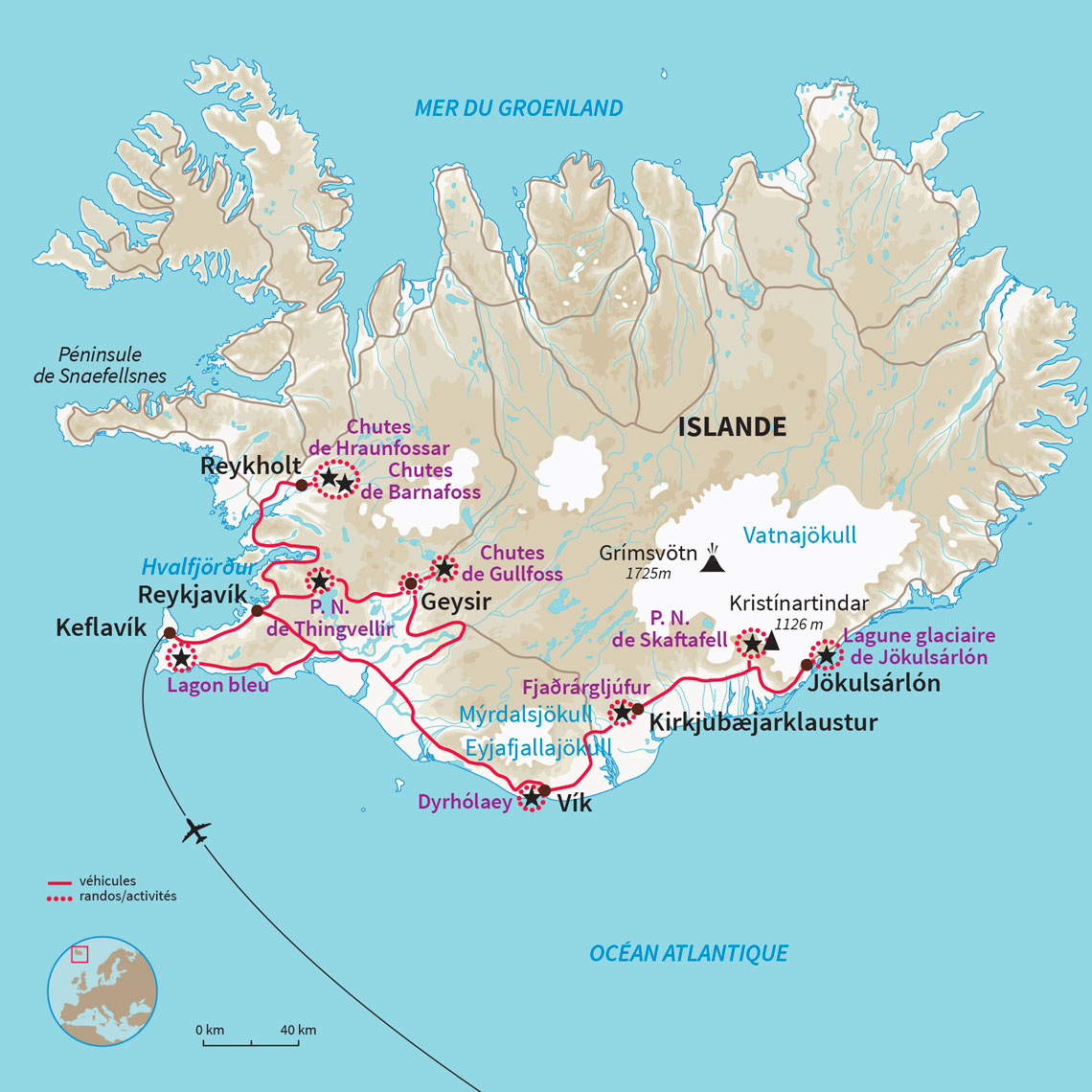 Voyage en Islande pour un hiver à la chasse aux aurores boréales avec le Cercle d'or, les glaciers de la côte sud et Blue Lagoon.