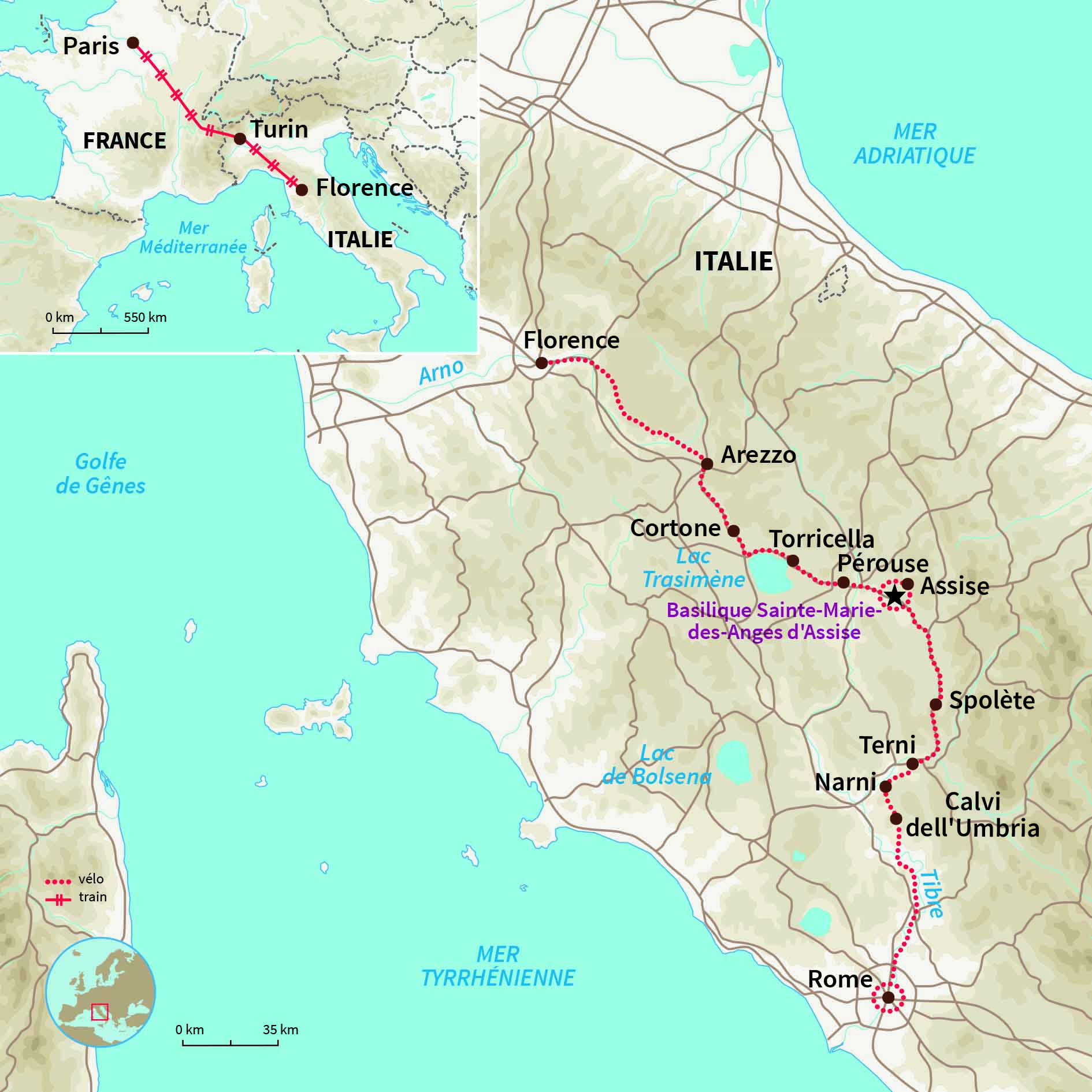 Circuit à vélo en Italie de Florence à Rome, un itinéraire accessible à tous, de la Toscane à l'Ombrie le cœur vert du pays