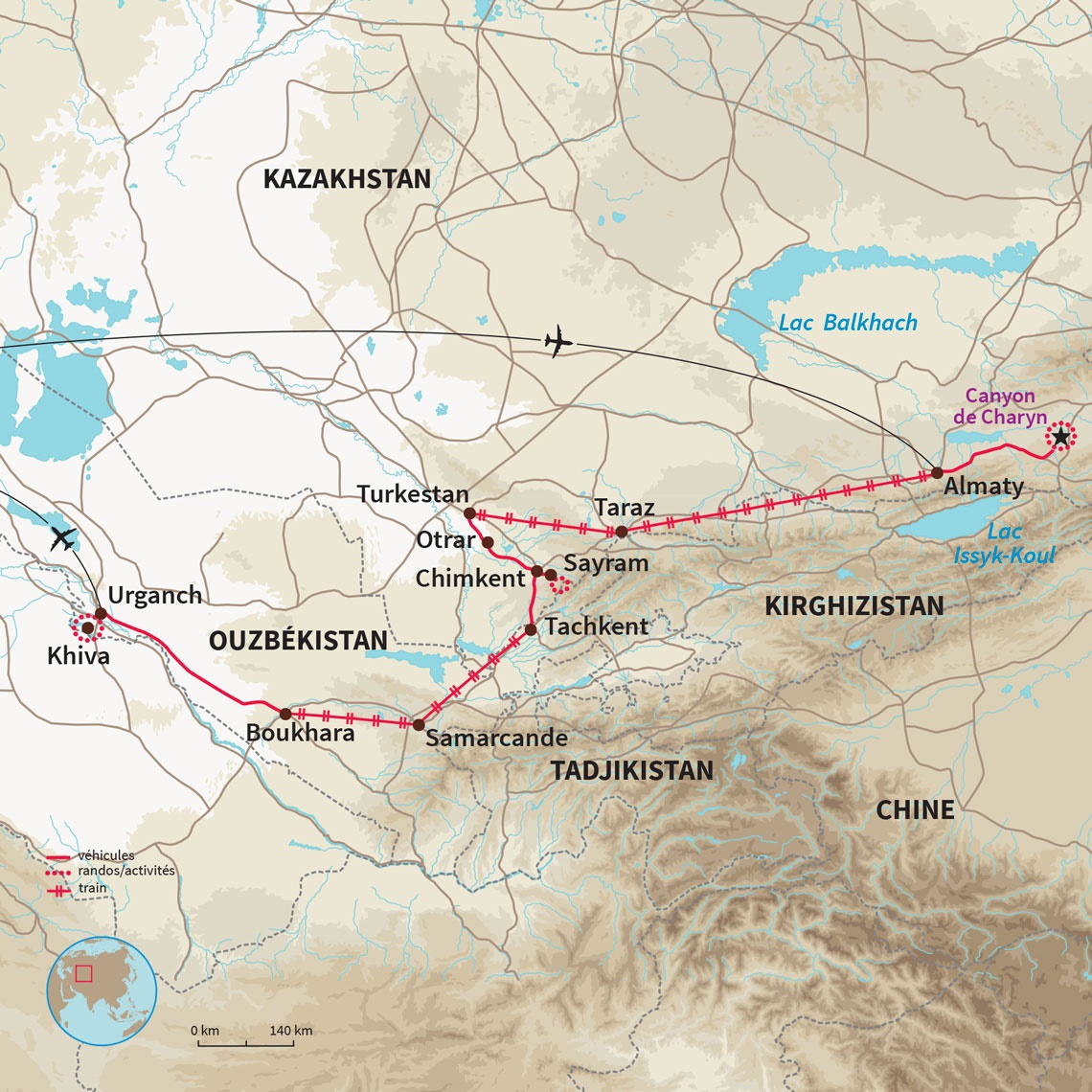 Arpenter la fascinante route de la soie, des majestueuses étapes au Kazakhstan aux envoûtantes cités d’Ouzbékistan.