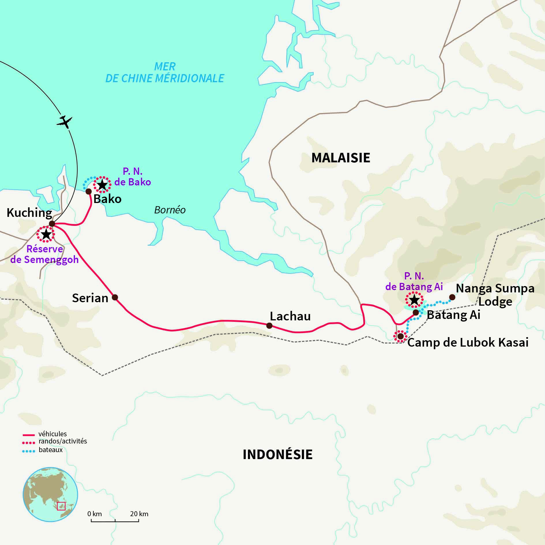 Entre randonnées en liberté et accompagnées et rencontre de la faune locale dans la région de Sarawak