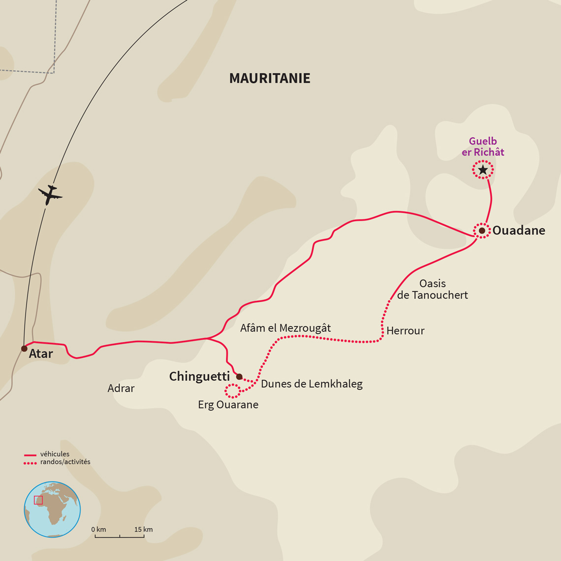 Randonnée de Ouadane à Chinguetti au coeur des dunes de l'Erg Ouarane