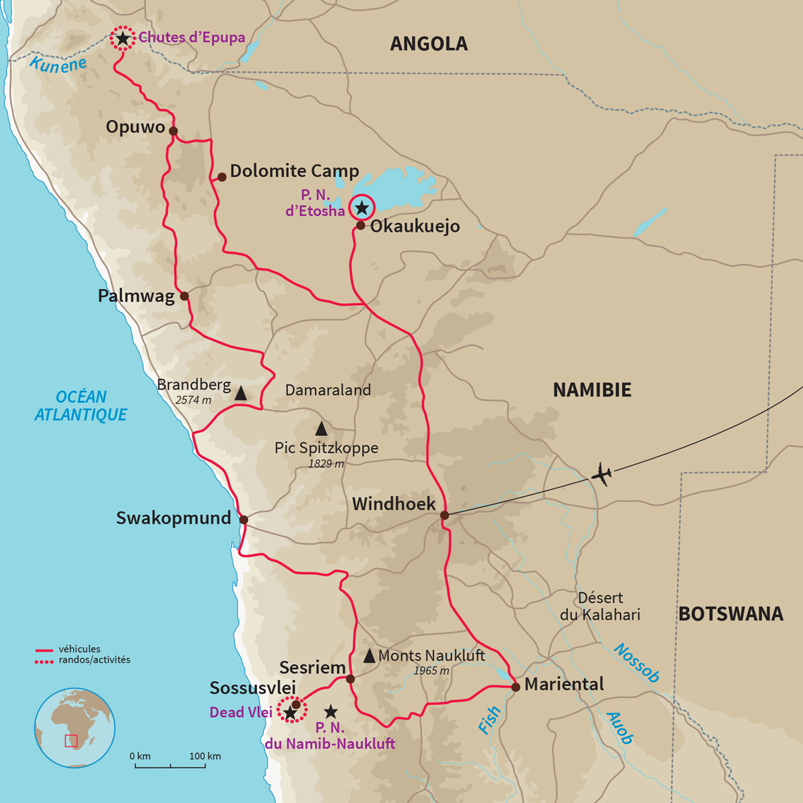 La Namibie en 4x4 du nord au sud, un autotour à la rencontre des Himbas avec la découverte des sites incontournables du pays.