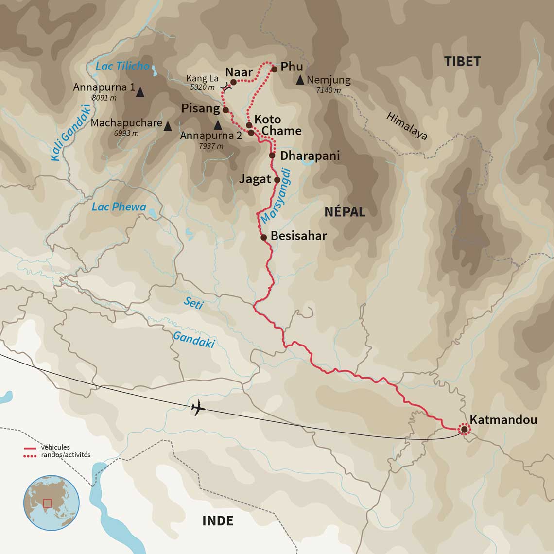 Carte Népal : Trekking dans les vallées de Naar et Phu Carte Népal : Trekking dans les vallées de Naar et Phu