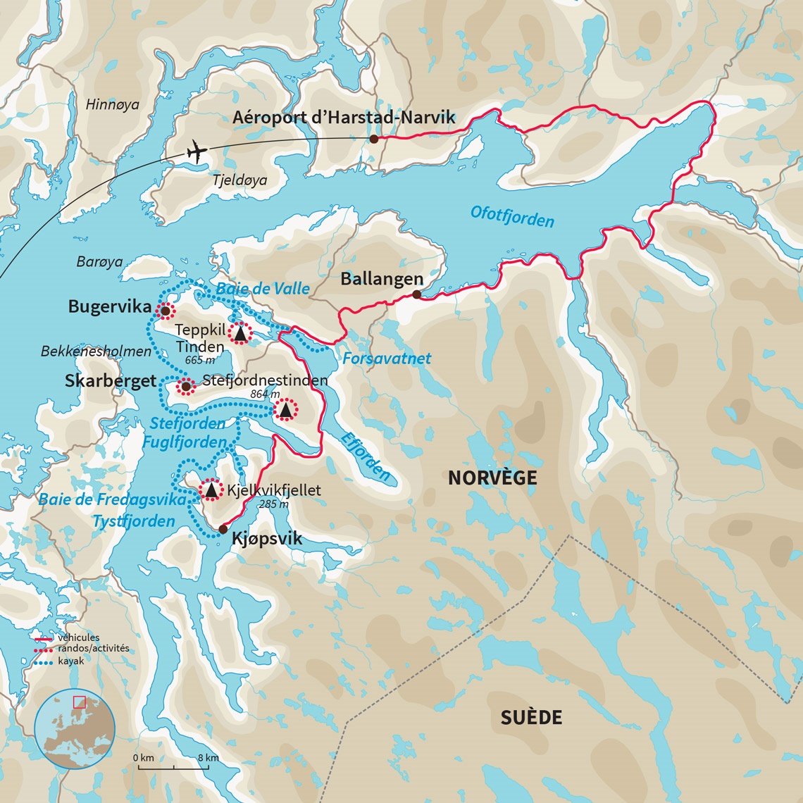 Détente active à pied et en kayak dans les somptueux paysages du nord de la Norvège.