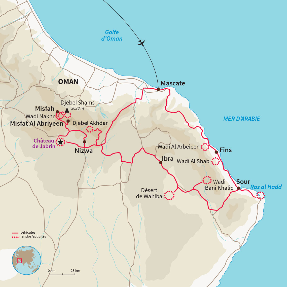 Autotour à Oman en 4x4 et tente de toit, depuis Mascate, Jebel Shams et Jebel Akhdar, Nizwa, le désert de Wahiba, les Wadis et la 