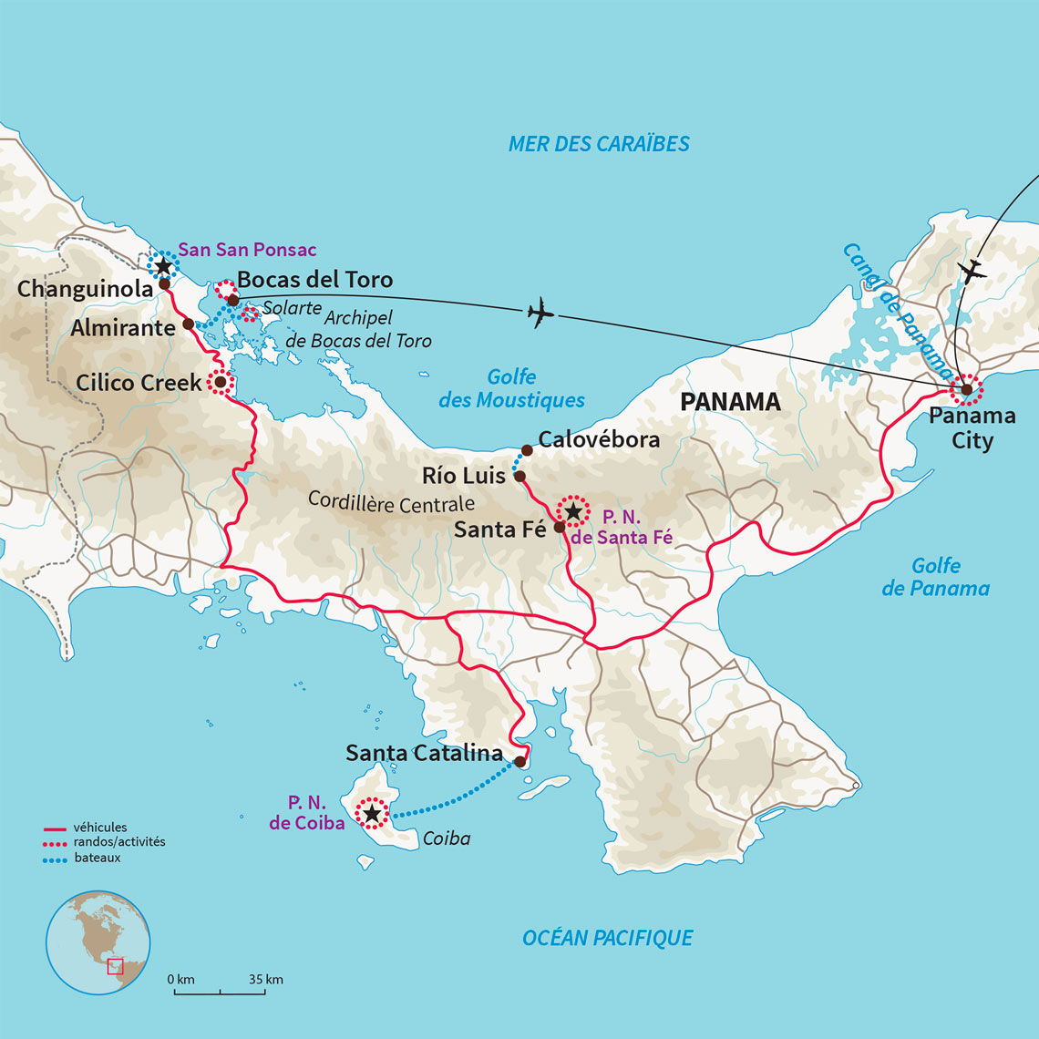 Multi activités: Rando, vélo, canoe, pirogue, baignade, snorkeling, entre jungle, volcan, Caraibes, Pacifique et cascades