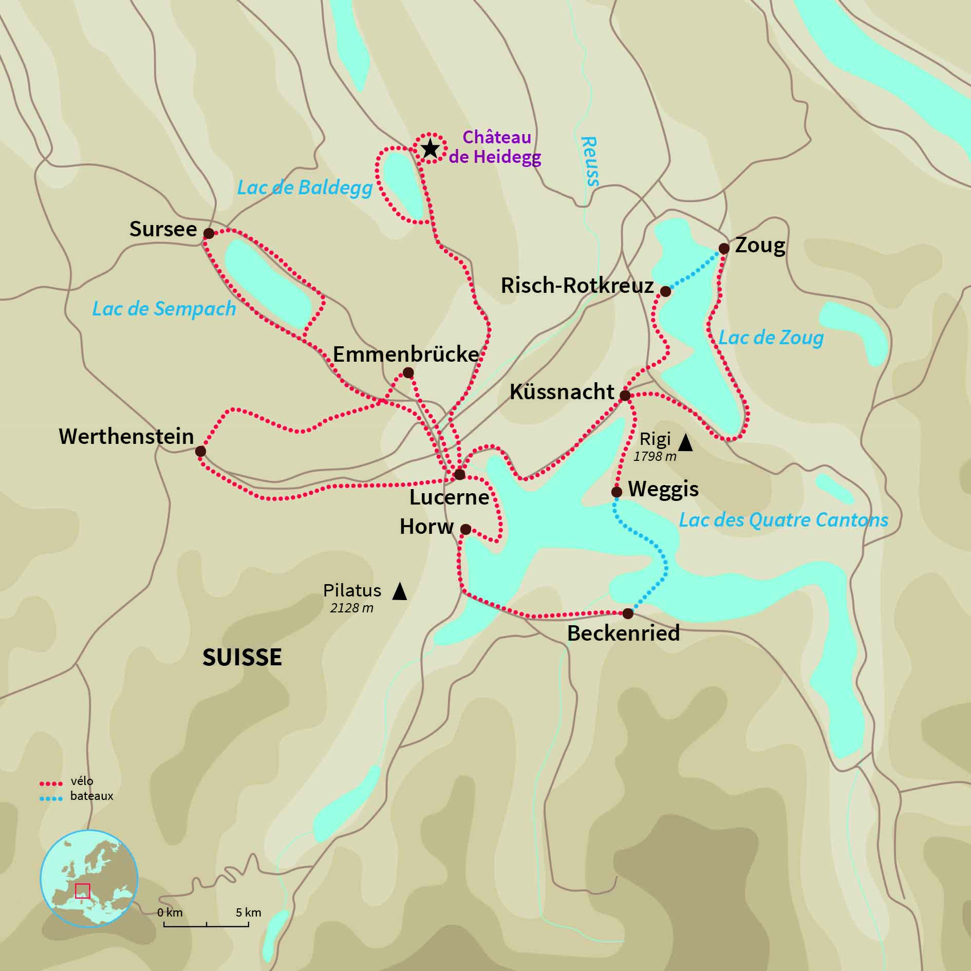 Séjour bucolique à vélo dans la campagne suisse, entre lacs et montagnes, avec une découverte de Lucerne et ses environs