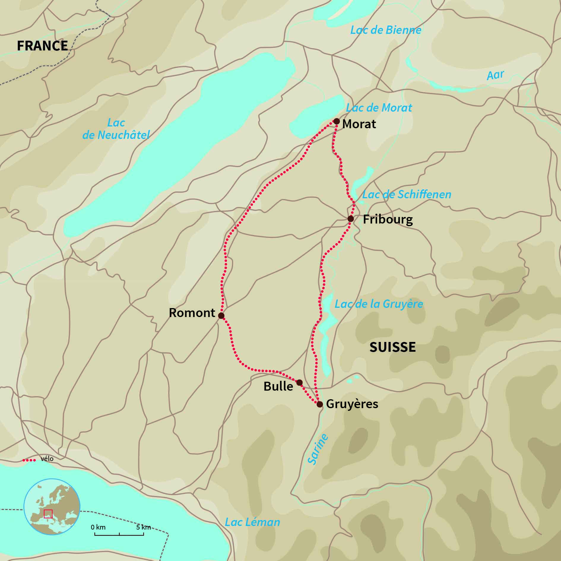 Circuit à vélo à la découverte de la Suisse, du Pays des Trois lacs au royaume du Gruyère en passant par la belle Fribourg