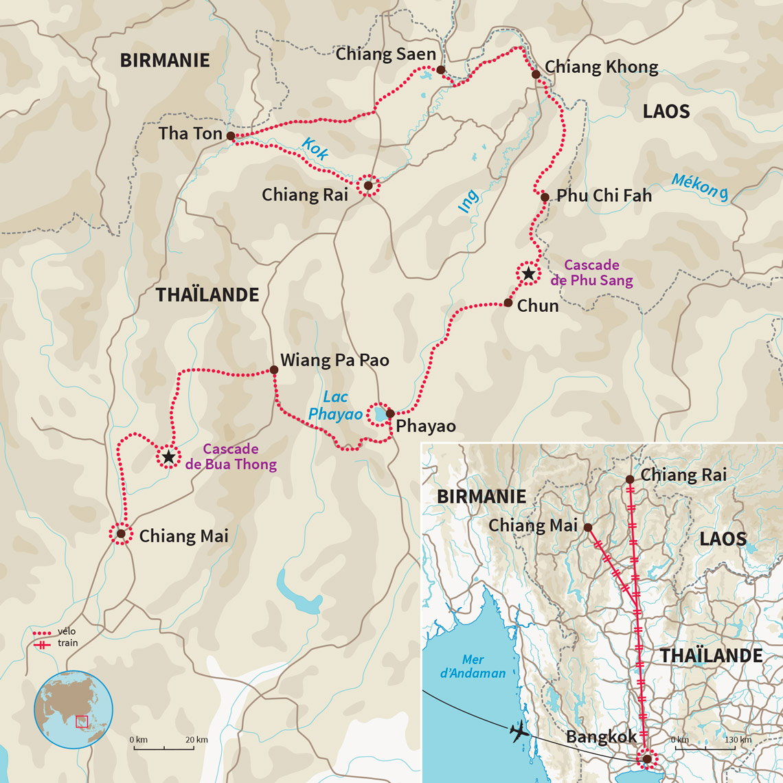 La Thaïlande à vélo avec une aventure au fil du Mékong, itinéraire au cœur des rizières à la rencontre des peuples des montagnes.