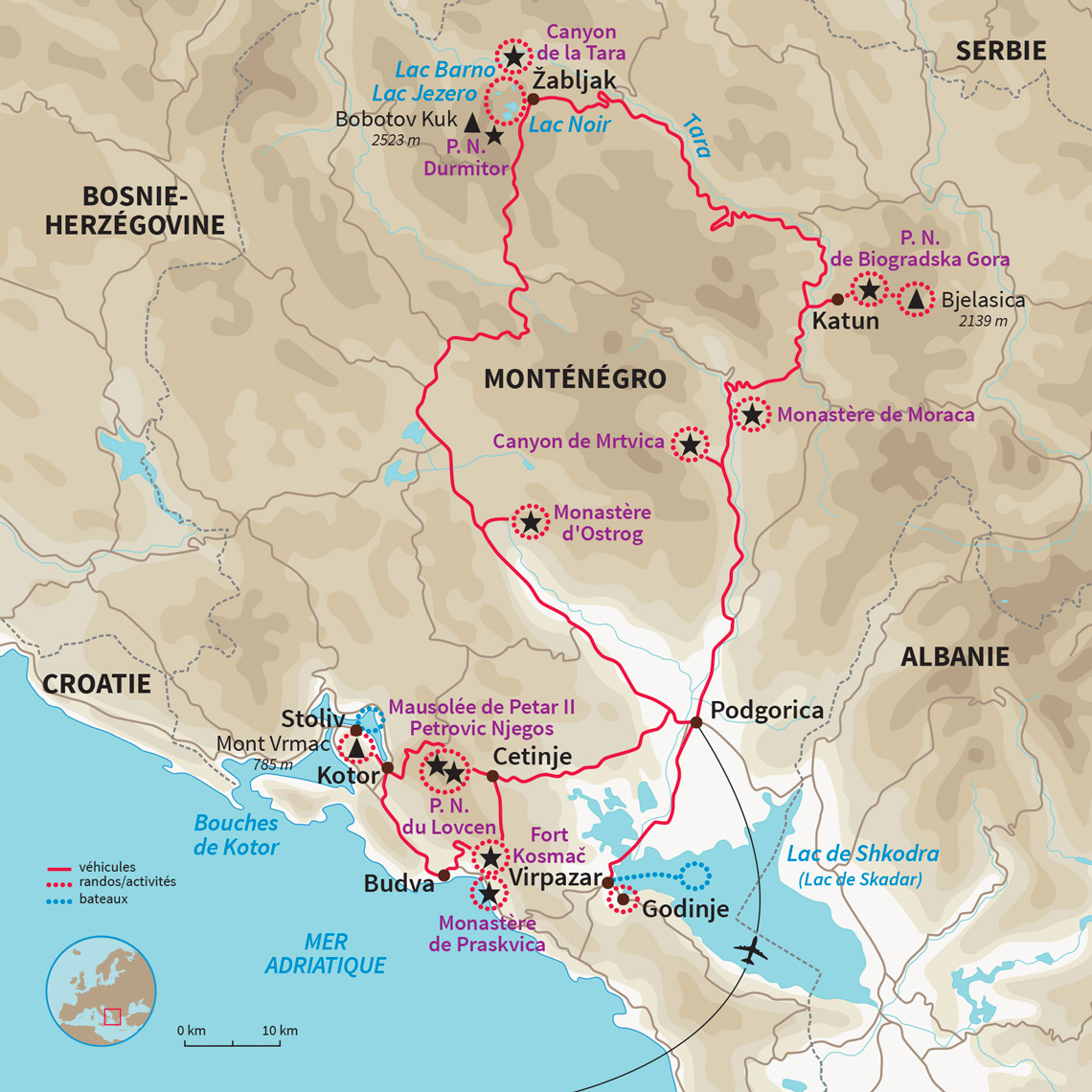 Un circuit au Monténégro pour découvrir les incontournables du pays : montagnes, côtes et parcs nationaux.